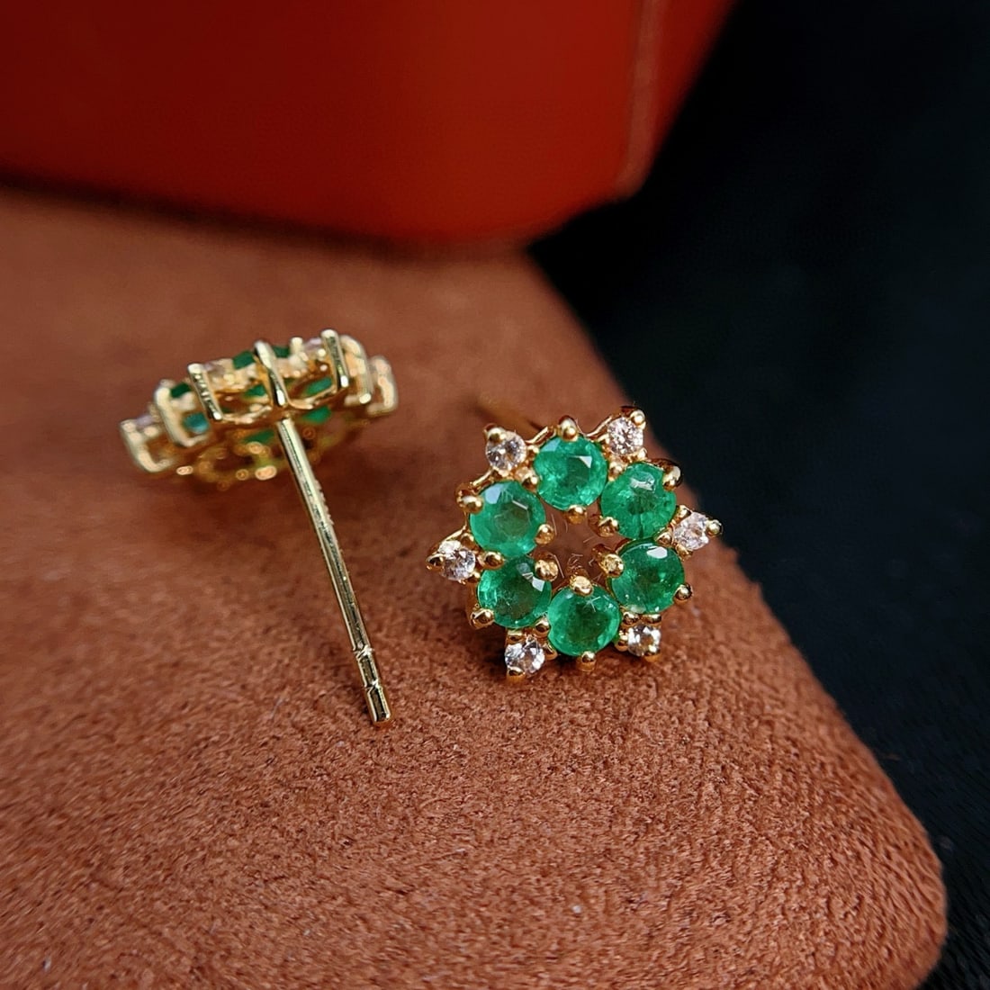 14k Gold 1.30 Ct Natural Emerald & Sapphire Earrings - 2