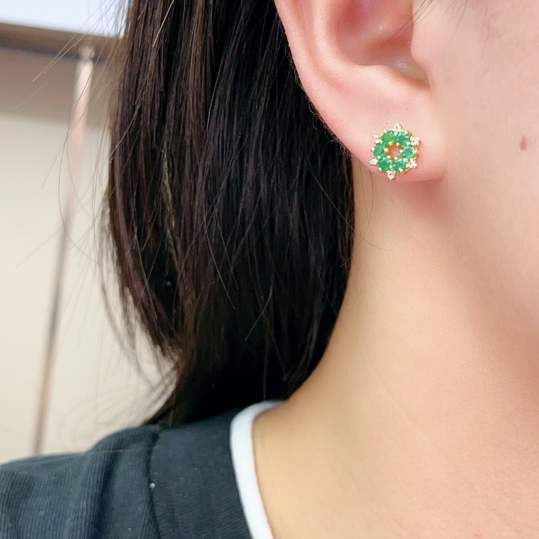 14k Gold 1.30 Ct Natural Emerald & Sapphire Earrings - 5