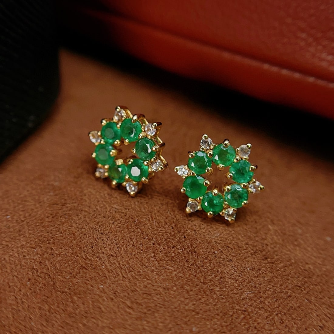 14k Gold 1.30 Ct Natural Emerald & Sapphire Earrings - 6
