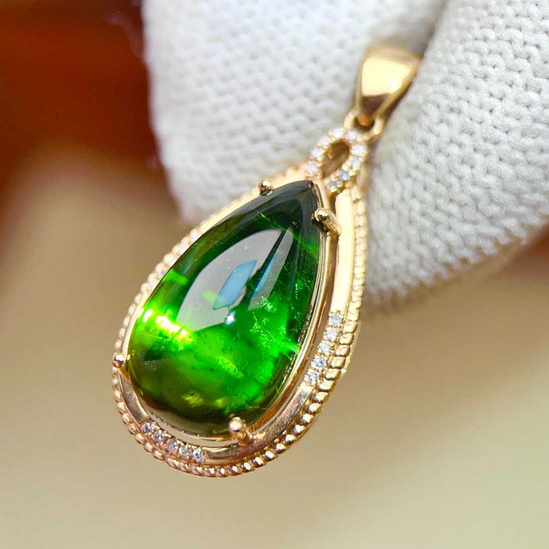 14k Gold 8.30 Ctw Natural Tourmaline & Diamond Pendant( Without Chain ) - 4