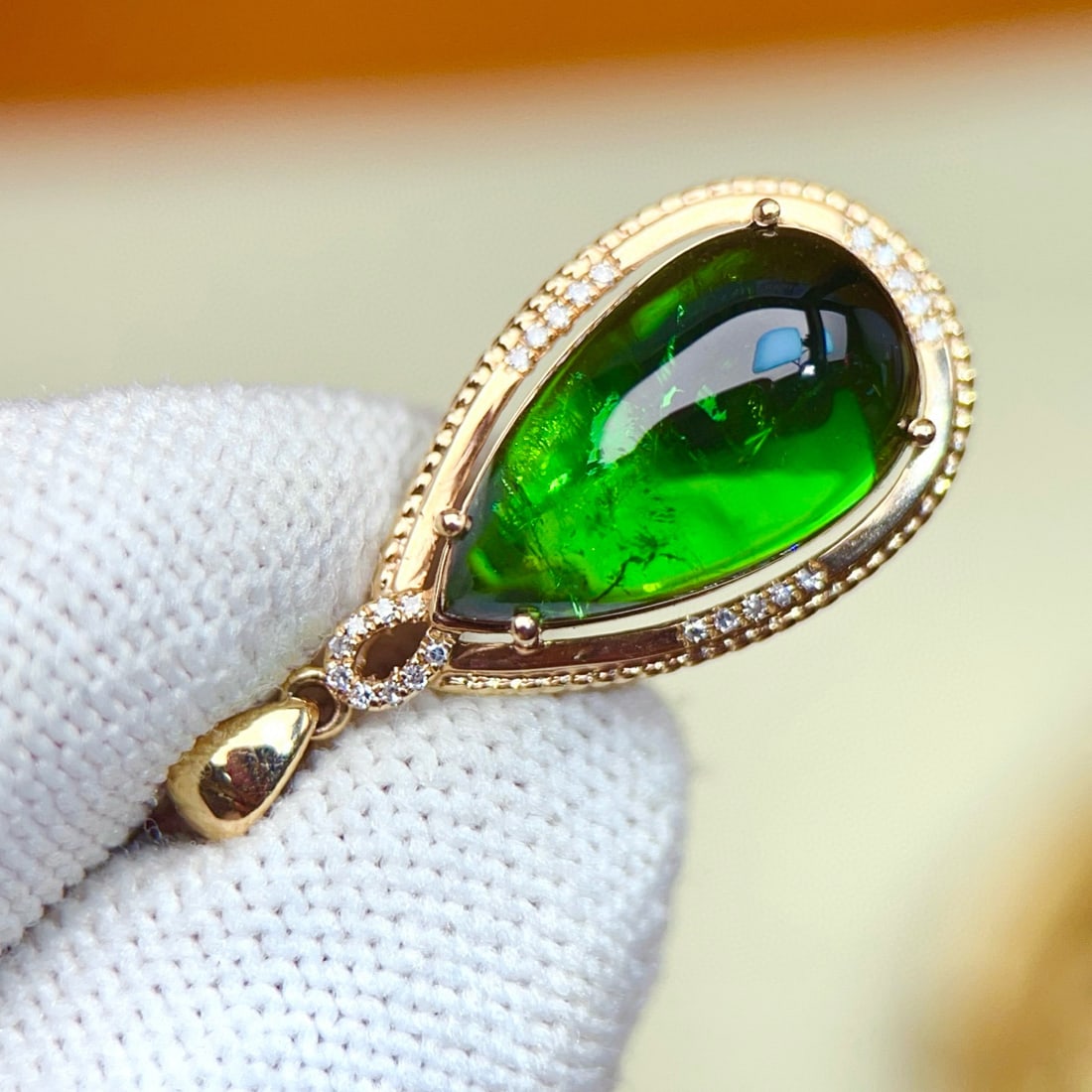 14k Gold 8.30 Ctw Natural Tourmaline & Diamond Pendant( Without Chain ) - 6