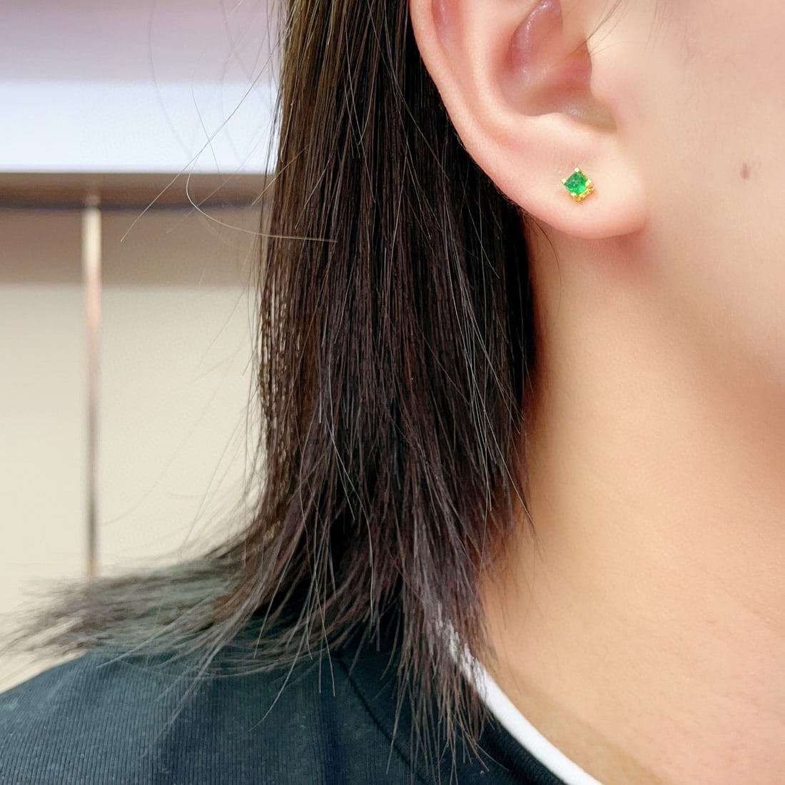 14k Gold 0.46 Ct Natural Emerald Earrings - 5