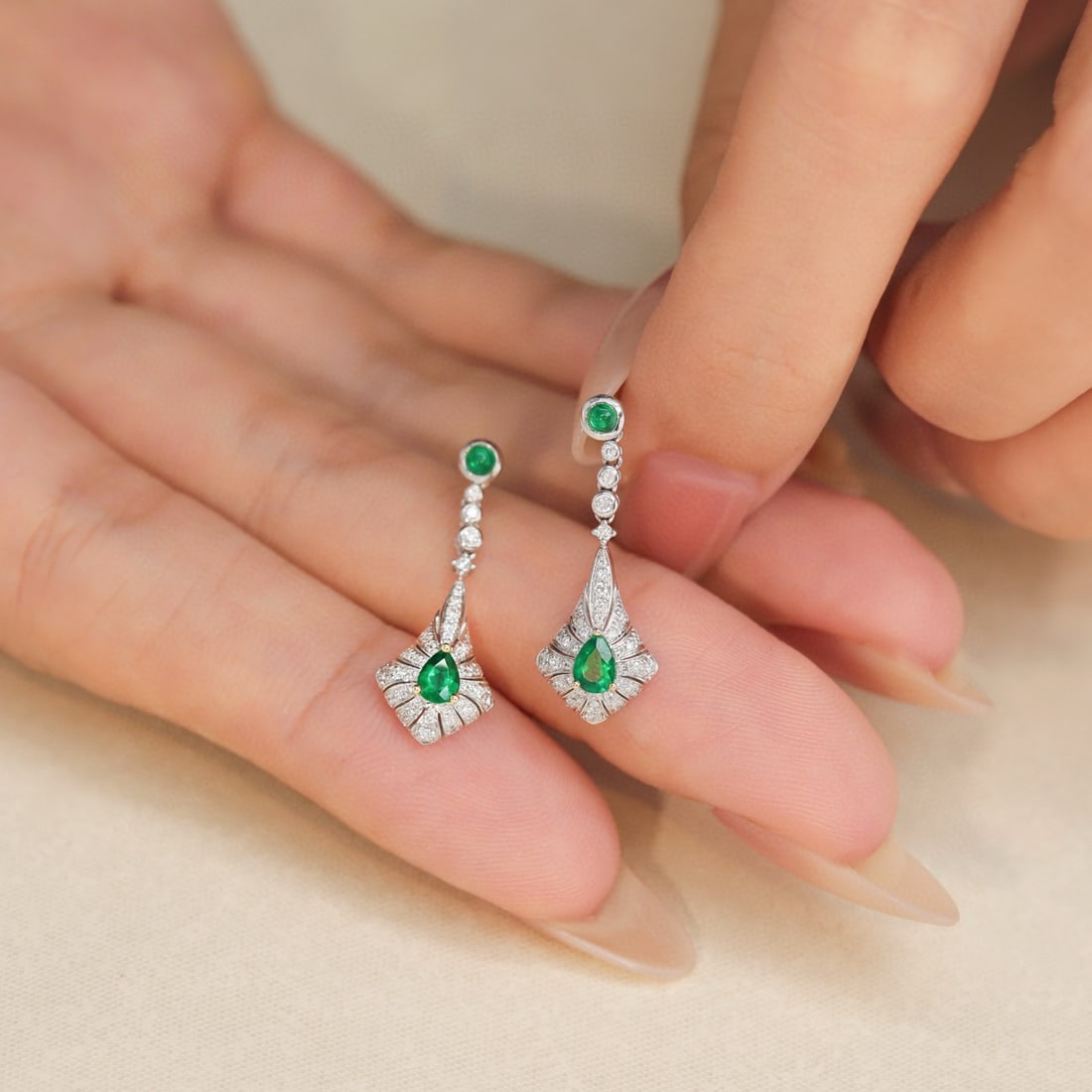14k Gold 1.47 Ctw Vivid Green Natural Emerald & Diamond Earrings - 6