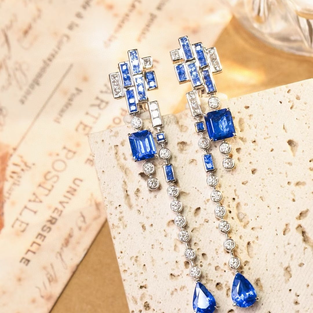 14k Gold 5.33 Ctw Natural Sapphire & Diamond Earrings - 2