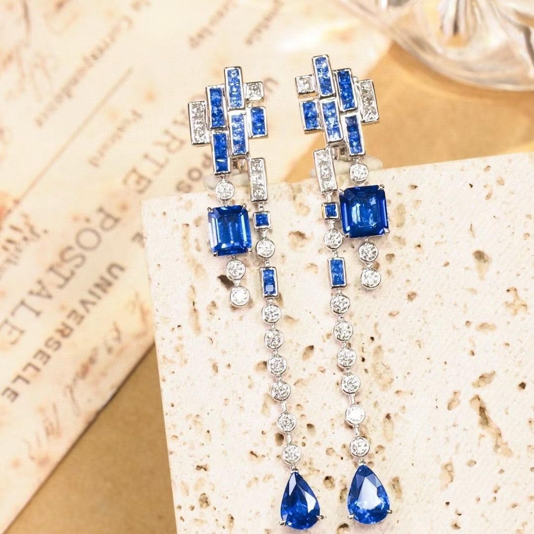 14k Gold 5.33 Ctw Natural Sapphire & Diamond Earrings - 3