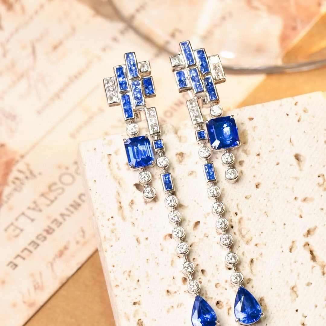14k Gold 5.33 Ctw Natural Sapphire & Diamond Earrings - 4