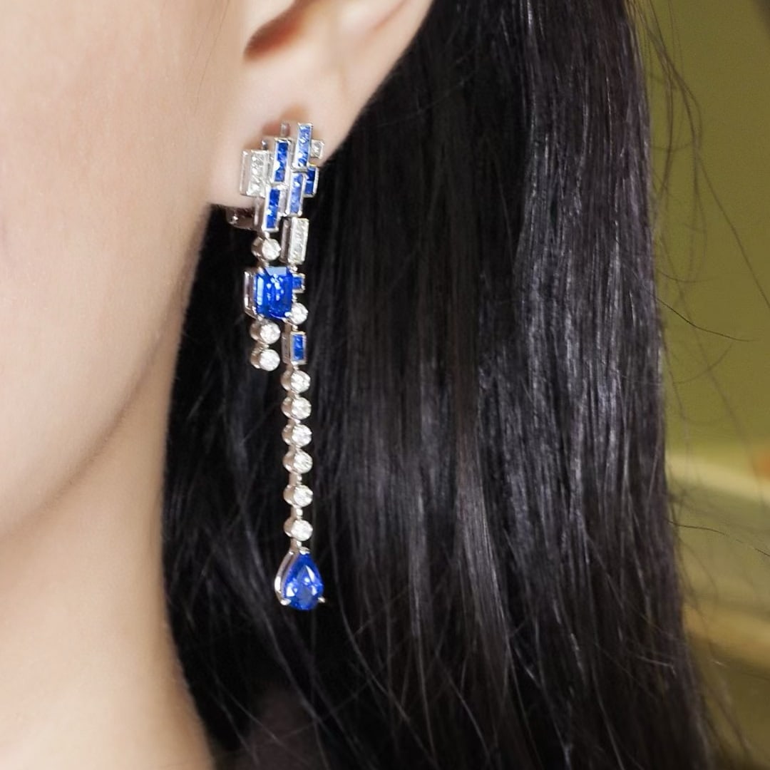14k Gold 5.33 Ctw Natural Sapphire & Diamond Earrings - 5