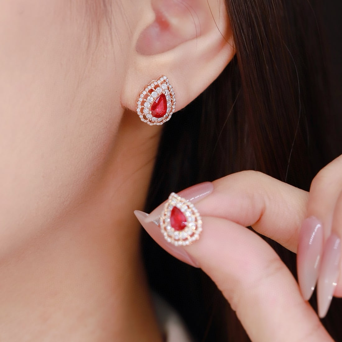 14k Gold 1.82 Ctw Natural Ruby & Diamond Earrings - 5