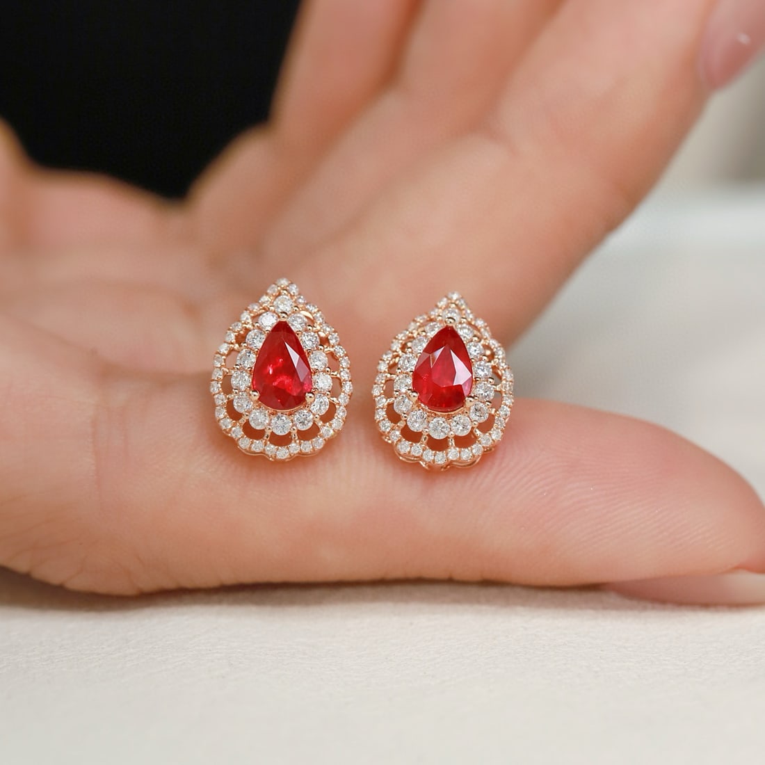 14k Gold 1.82 Ctw Natural Ruby & Diamond Earrings - 6
