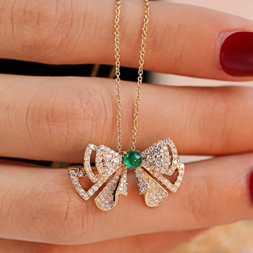 14k Gold 0.98 Ctw Vivid Green Natural Emerald & Diamond Brooch/pendant( Without Chain ) - 3