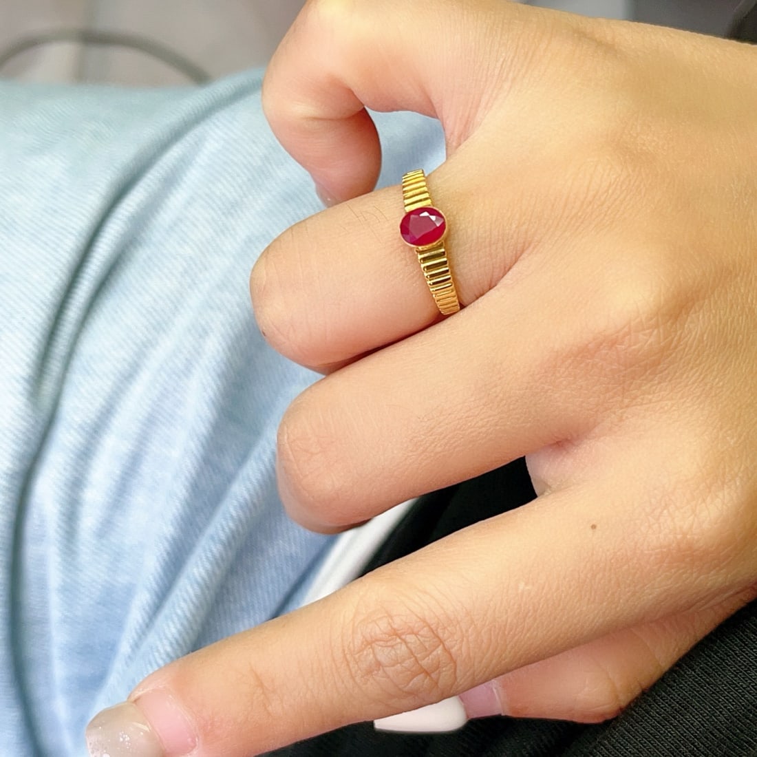 14k Gold 0.72 Ct Natural Ruby Ring - 5
