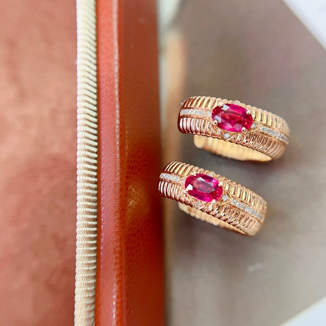 14k Gold 0.80 Ct Natural Ruby & Diamond Earrings - 2