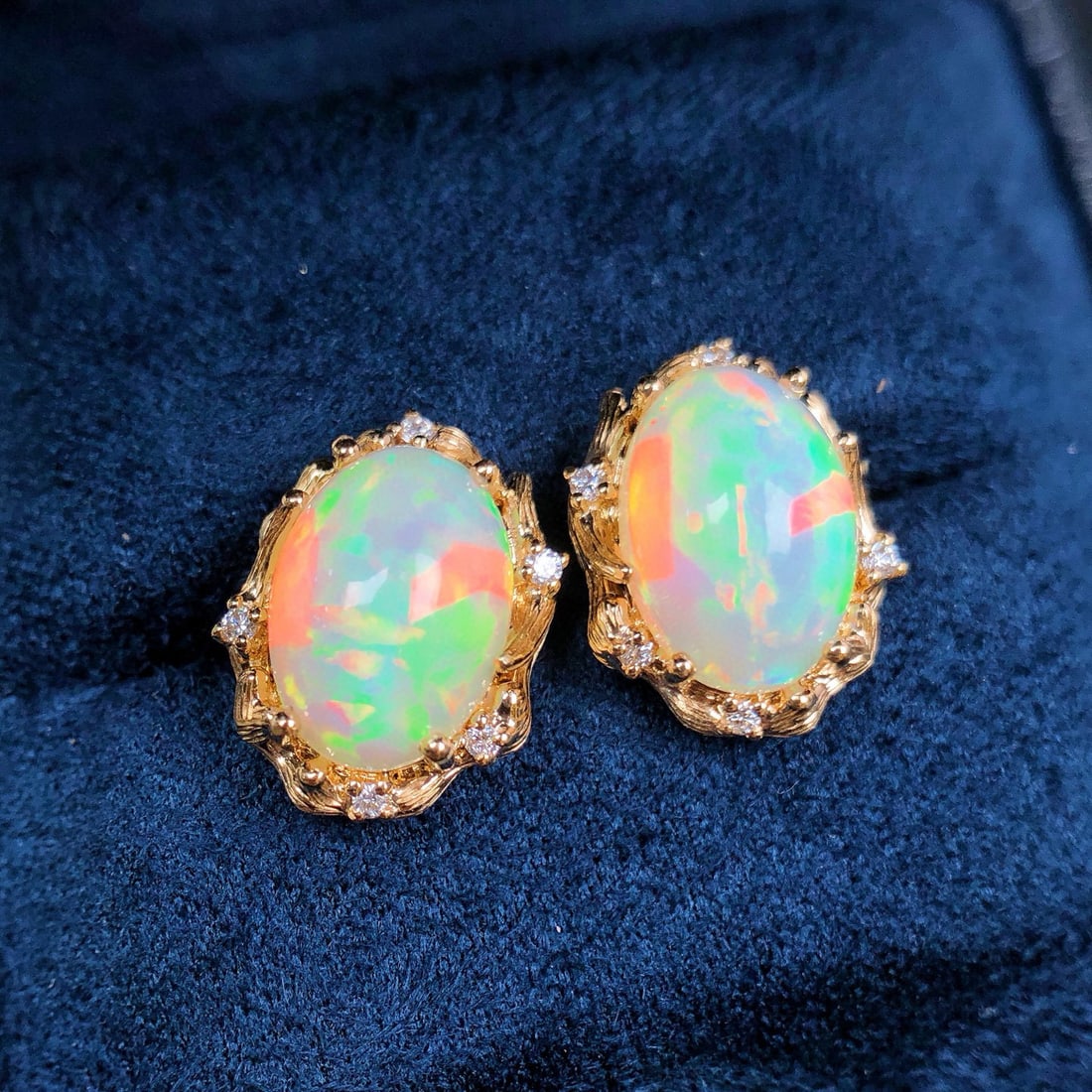 14k Gold 6.43 Ctw Natural Opal & Diamond Earrings - 3