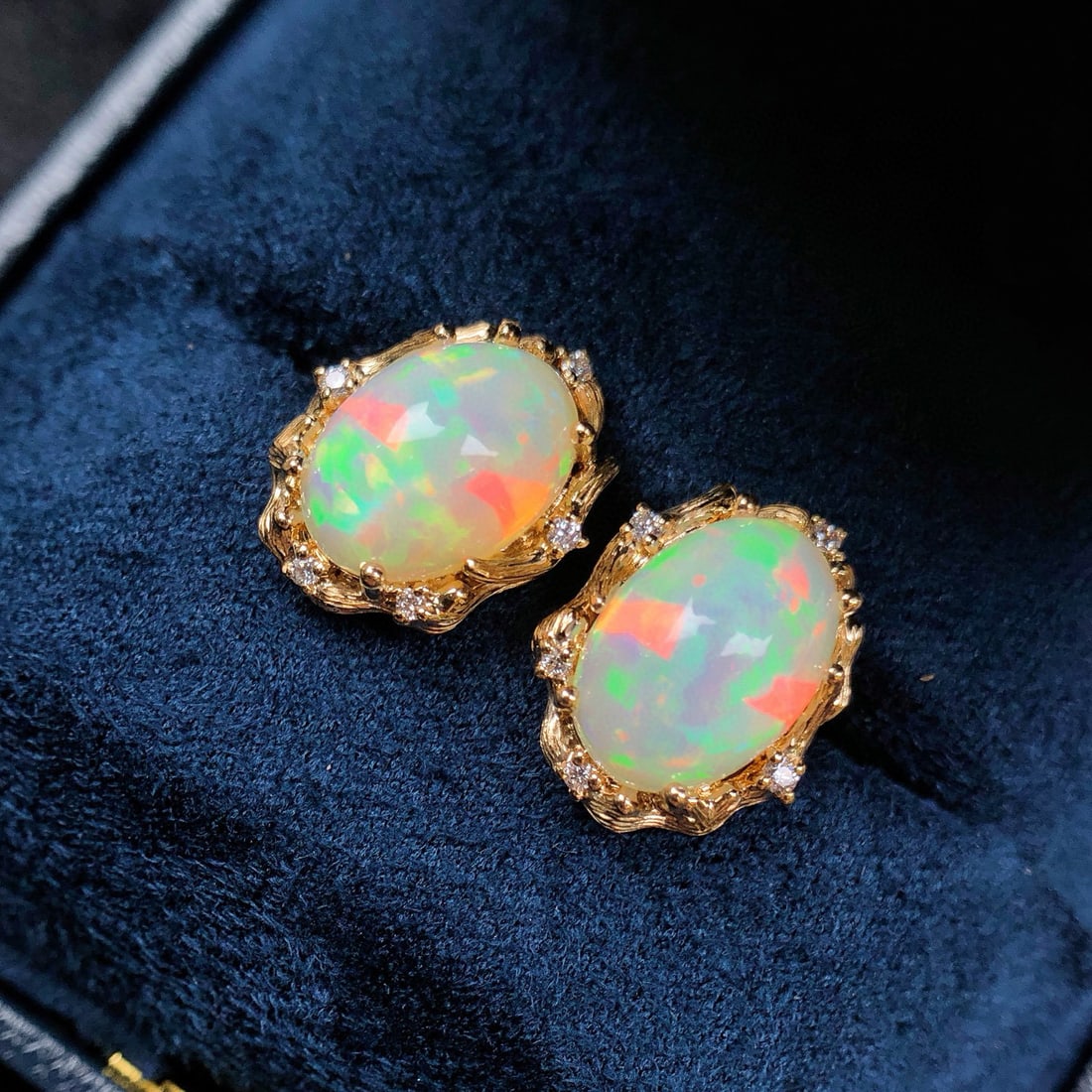 14k Gold 6.43 Ctw Natural Opal & Diamond Earrings - 4