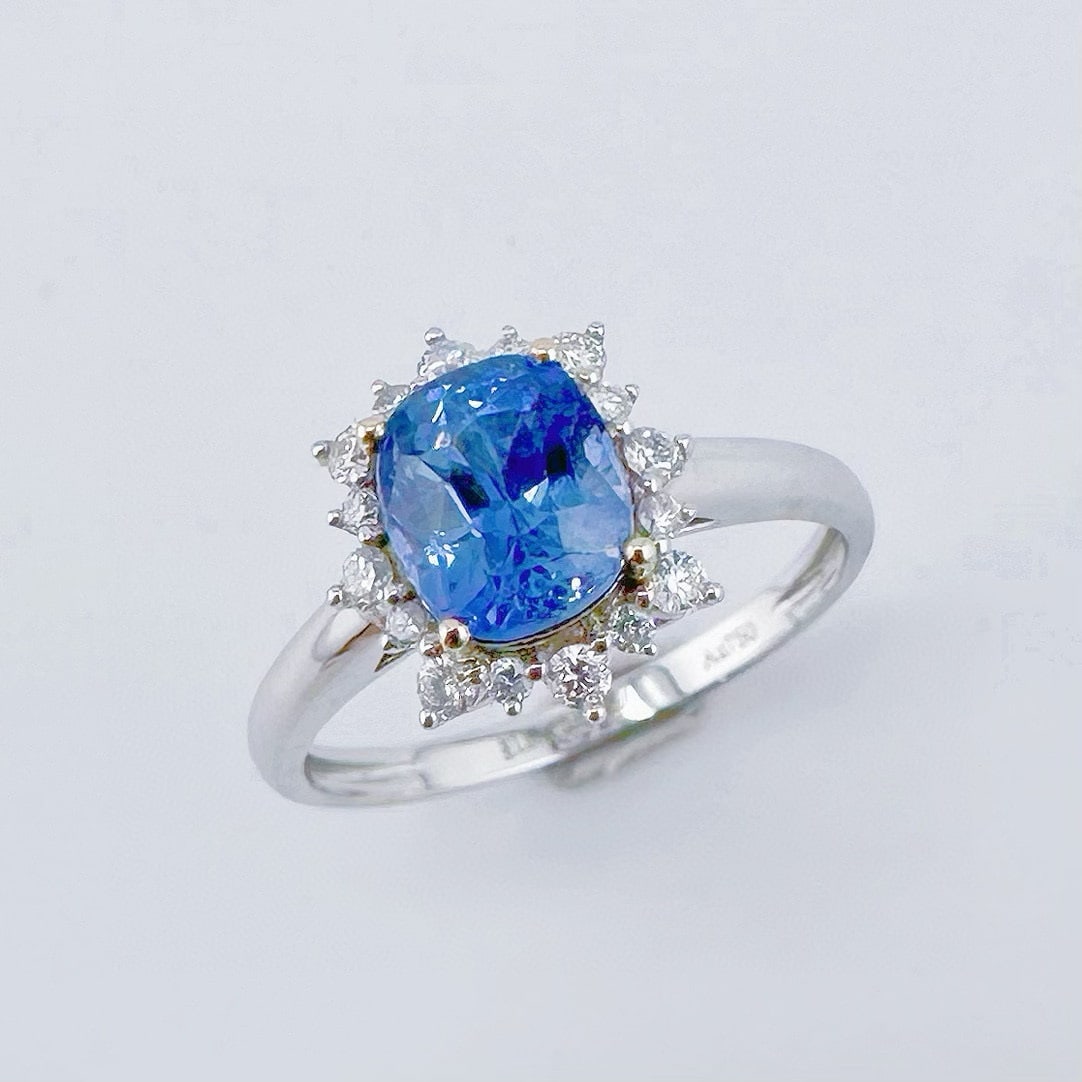 14k Gold 1.89 Ctw Natural Sapphire & Diamond Ring: Ref:231078286 // gold content:14k gold // ring size:7. 25us // // main gemstone:sapphire // shape:cushion // carat weight:1. 67ct // color:blue // treatment:natural // // adjacent gemstone 2 :