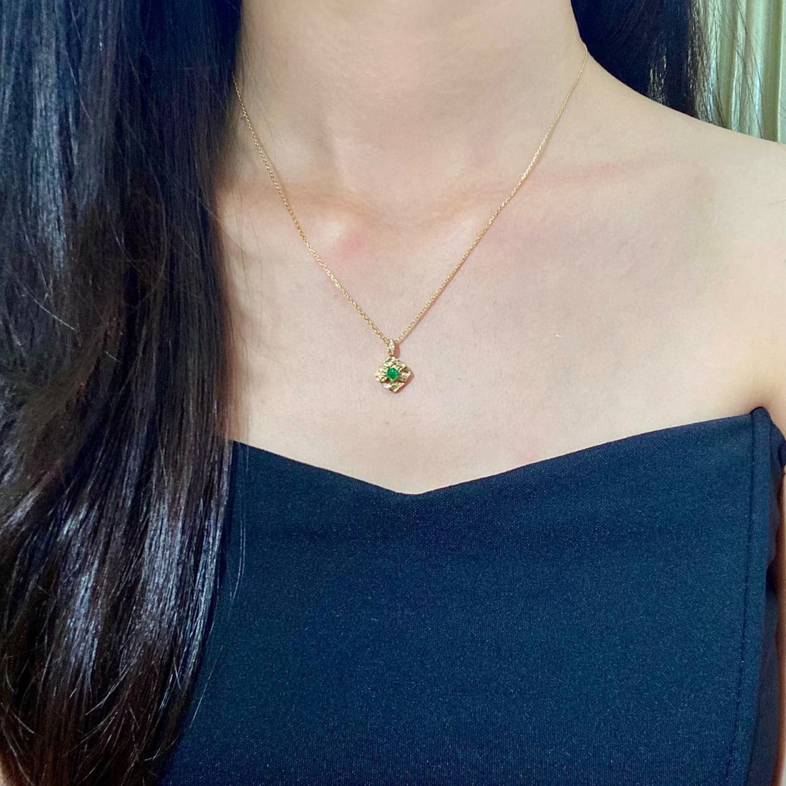 14k Gold 0.24 Ctw Vivid Green Natural Emerald & Diamond Pendant( Without Chain ) - 4