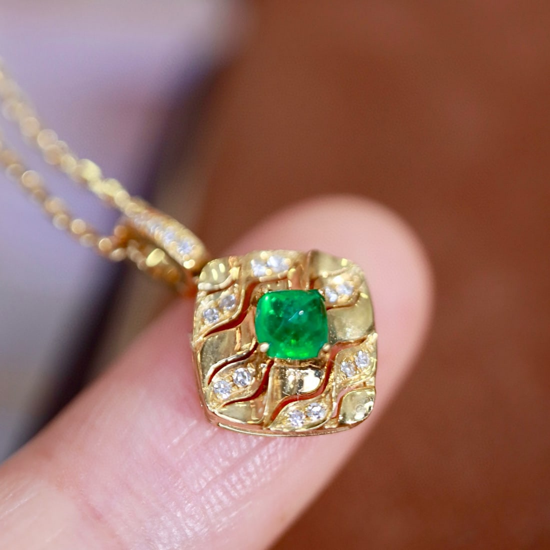 14k Gold 0.24 Ctw Vivid Green Natural Emerald & Diamond Pendant( Without Chain ) - 5