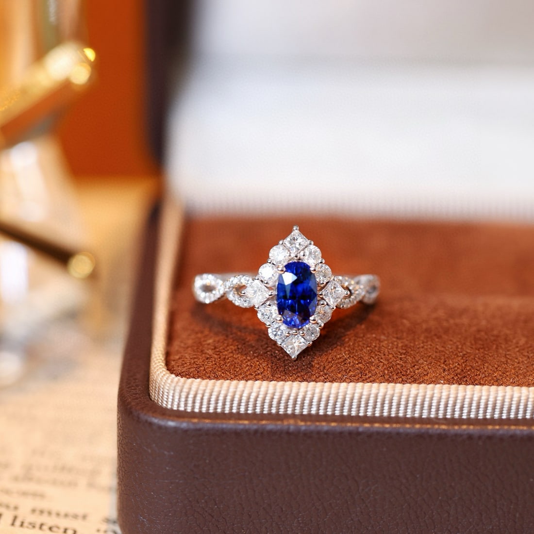14k Gold 1.66 Ctw Natural Sapphire & Diamond Ring: Ref:231078292 // gold content:14k gold // ring size:7. 25us // // main gemstone:sapphire // shape:oval // carat weight:1ct // color:blue // treatment:natural // // adjacent gemstone 2 : diamond //