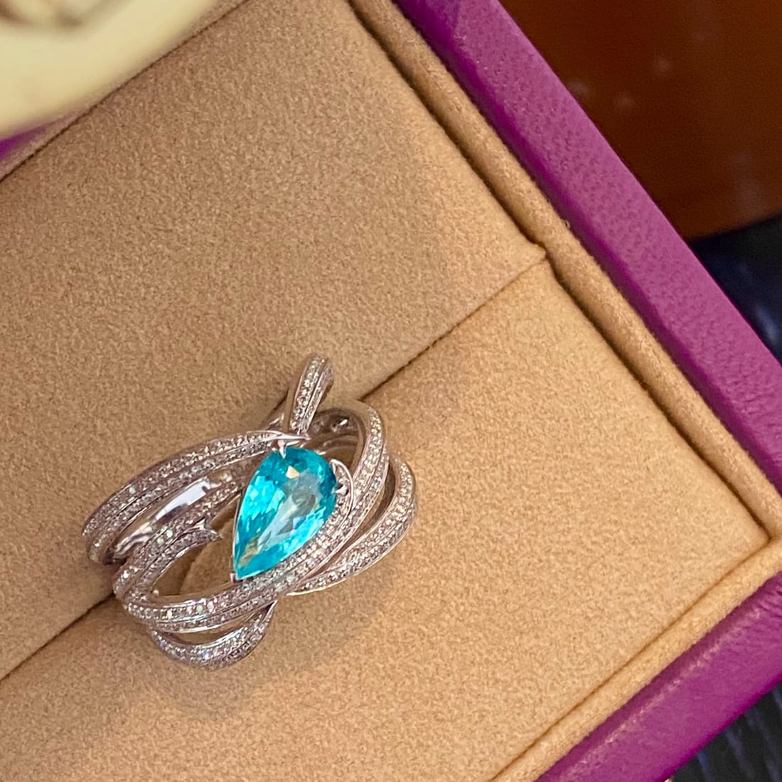 14k Gold 1.53 Ctw Natural Paraiba Tourmaline & Diamond Ring - 2