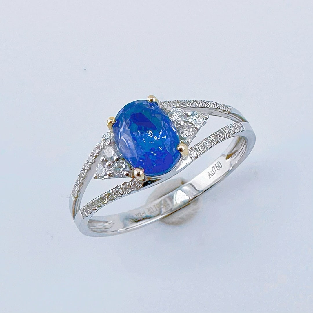 14k Gold 1.43 Ctw Natural Sapphire & Diamond Ring: Ref:231078320 // gold content:14k gold // ring size:7. 25us // // main gemstone:sapphire // shape:oval // carat weight:1. 23ct // color:blue // treatment:natural // // adjacent gemstone 2 : diamond