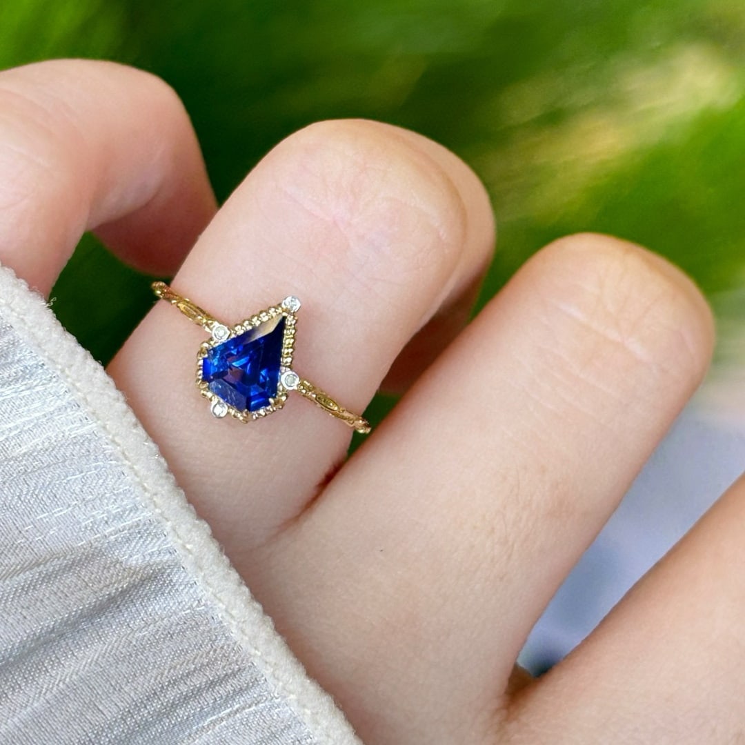 14k Gold 1.09 Ct Natural Sapphire & Diamond Ring - 4