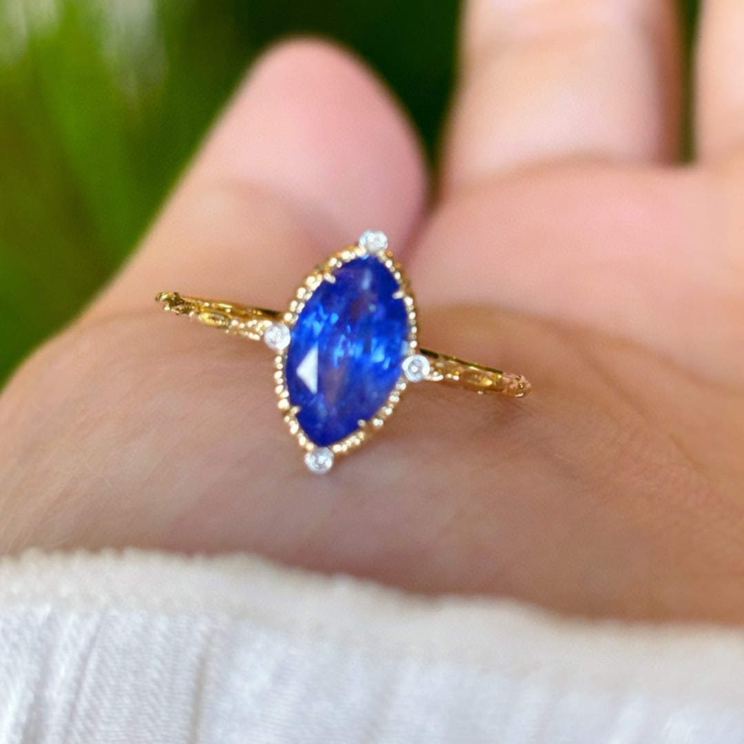 14k Gold 1.37 Ct Natural Sapphire & Diamond Ring - 2