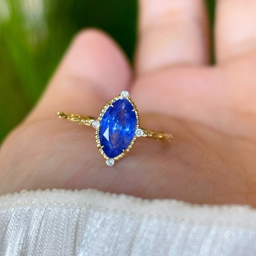 14k Gold 1.37 Ct Natural Sapphire & Diamond Ring - 3
