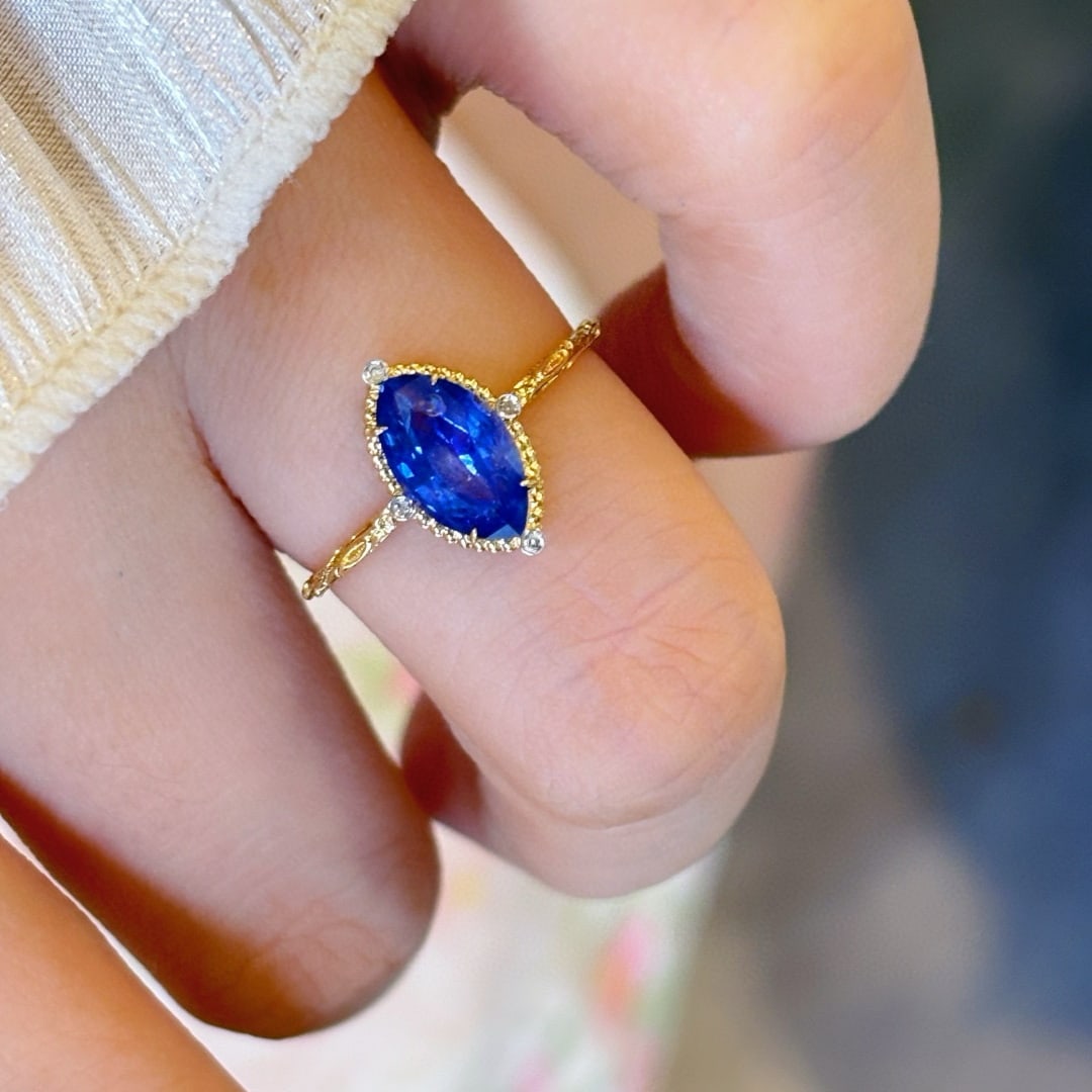14k Gold 1.37 Ct Natural Sapphire & Diamond Ring - 4