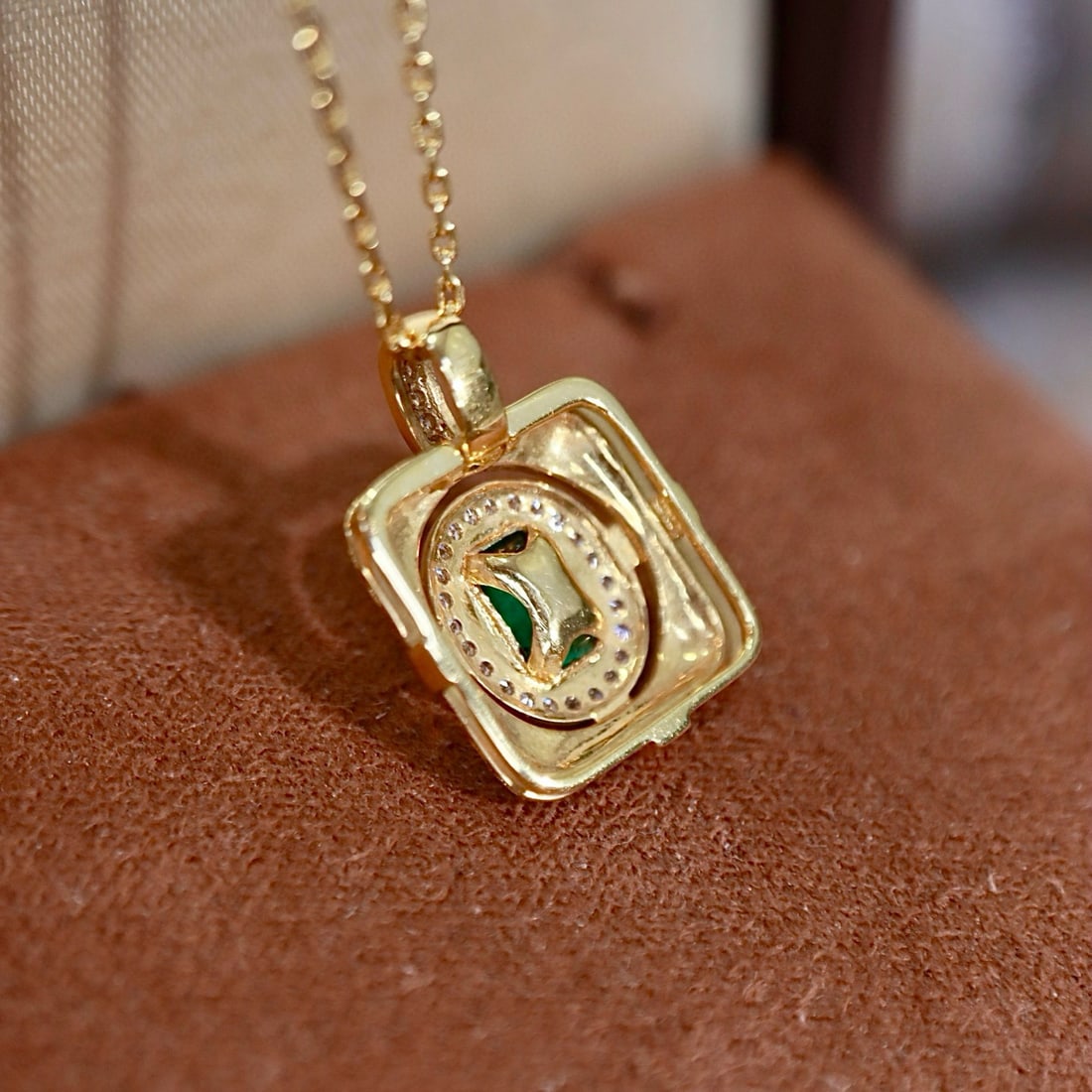 14k Gold 0.47 Ctw Vivid Green Natural Emerald & Diamond Pendant( Without Chain ) - 4