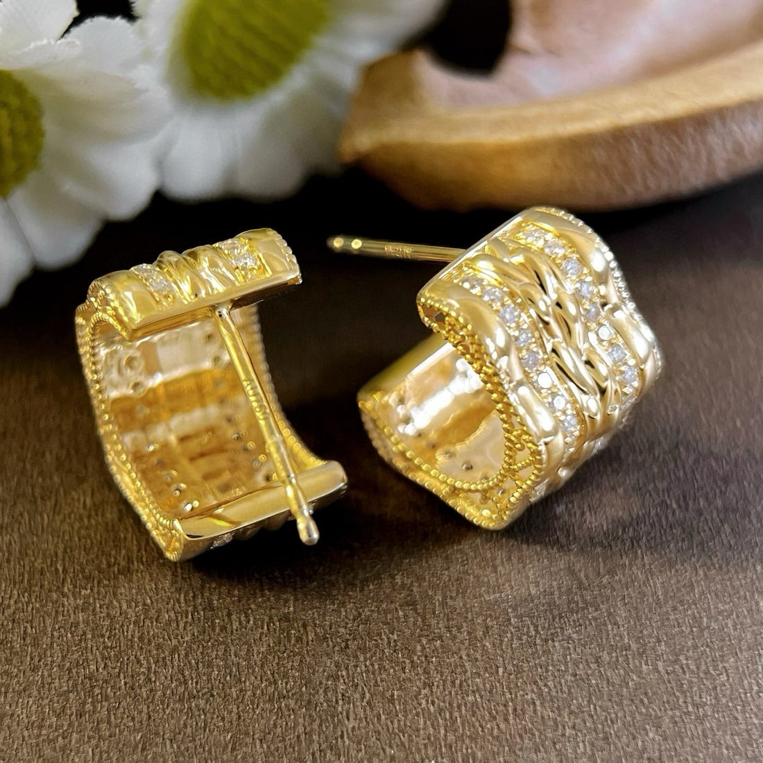 14k Gold 0.48 Ct Natural H Diamond Earrings - 4