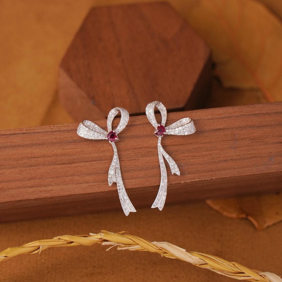14k Gold 1.16 Ct Vivid Red Natural Ruby & Diamond Earrings - 6