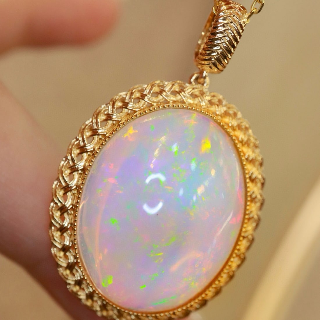 14k Gold 19.63 Ct Natural Opal Pendant( Without Chain ) - 4