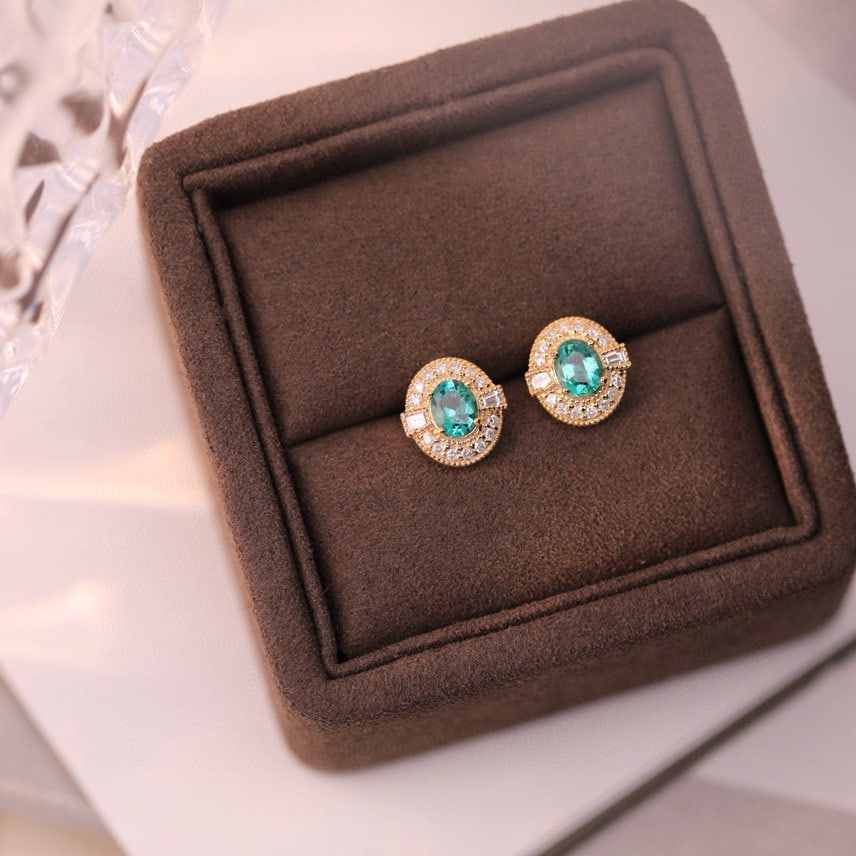 14k Gold 0.69 Ct Natural Emerald & Diamond Earrings - 8