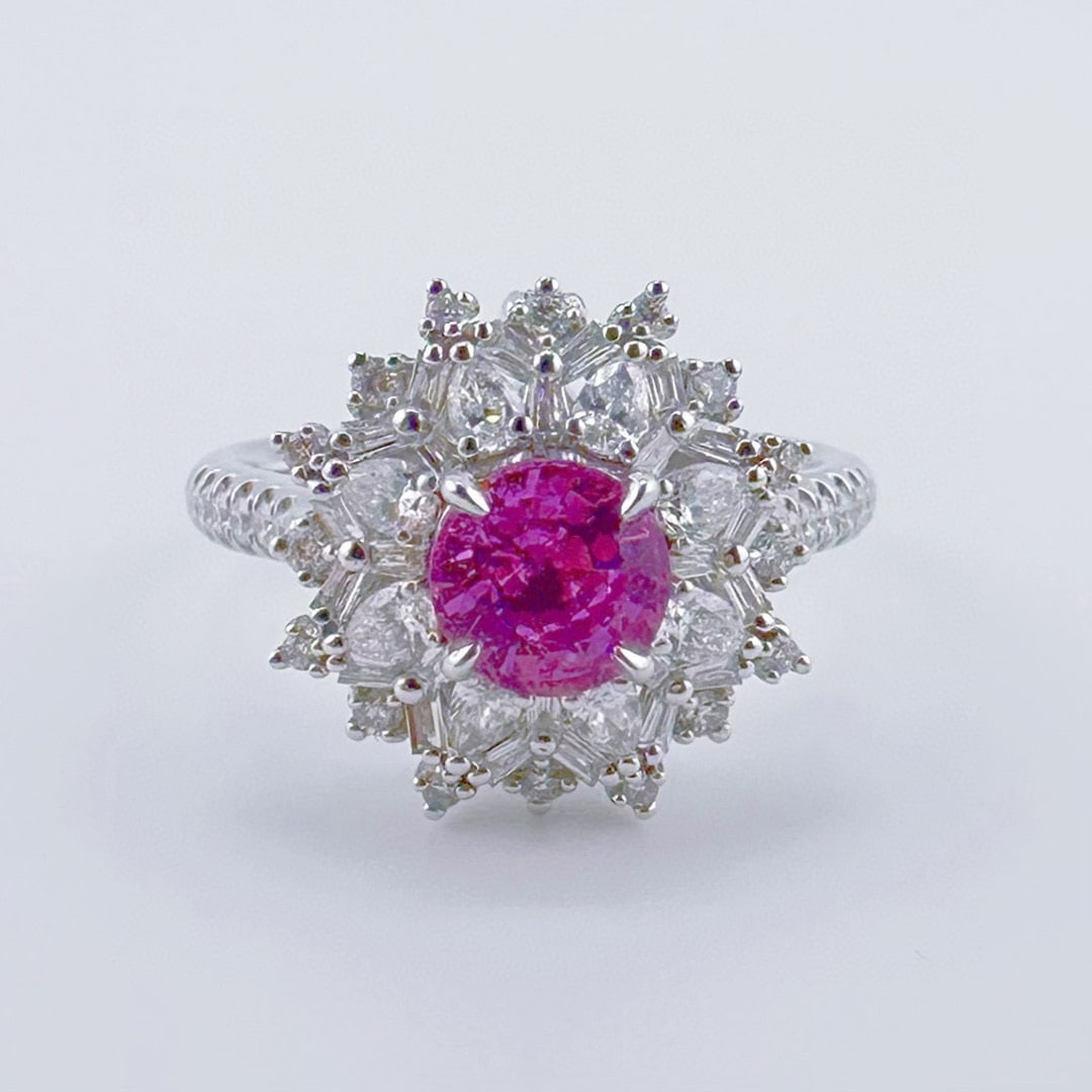 14k Gold 1.82 Ctw Natural Sapphire & Diamond Ring/pendant( Without Chain ): Ref:231078342 // gold content:14k gold // ring size:7. 25us // // main gemstone:sapphire // shape:round // carat weight:1. 05ct // color:pink // treatment:natural // cut grade:g // // adjacent