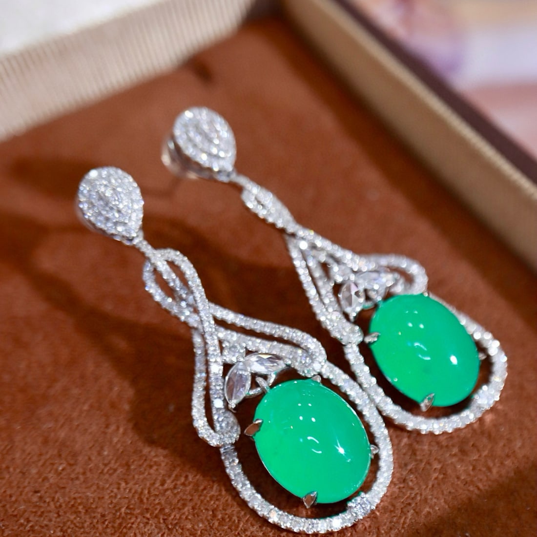 14k Gold 8.13 Ctw Natural Emerald & Diamond Earrings - 2
