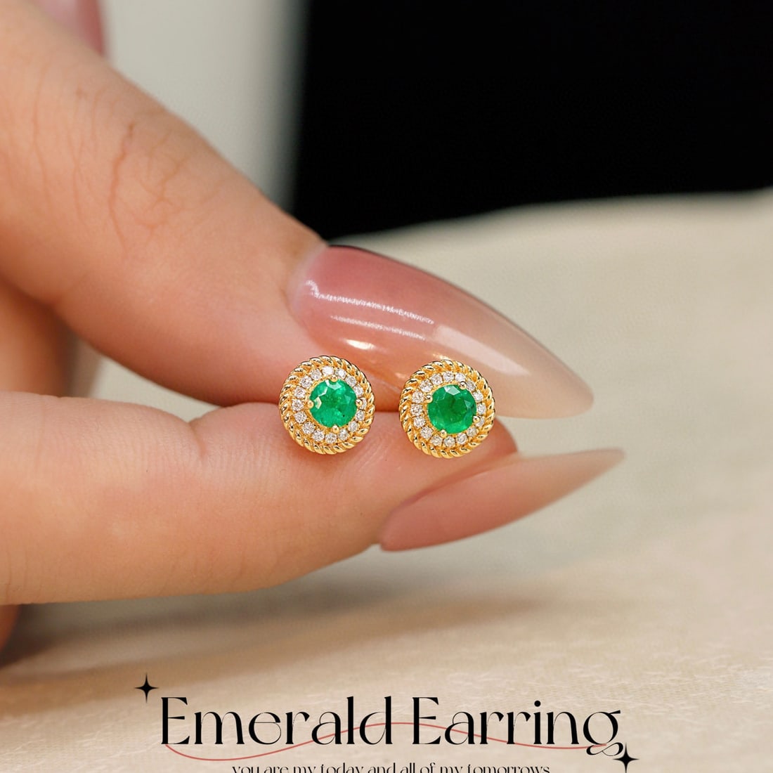 14k Gold 0.51 Ctw Vivid Green Natural Emerald & Diamond Earrings - 4