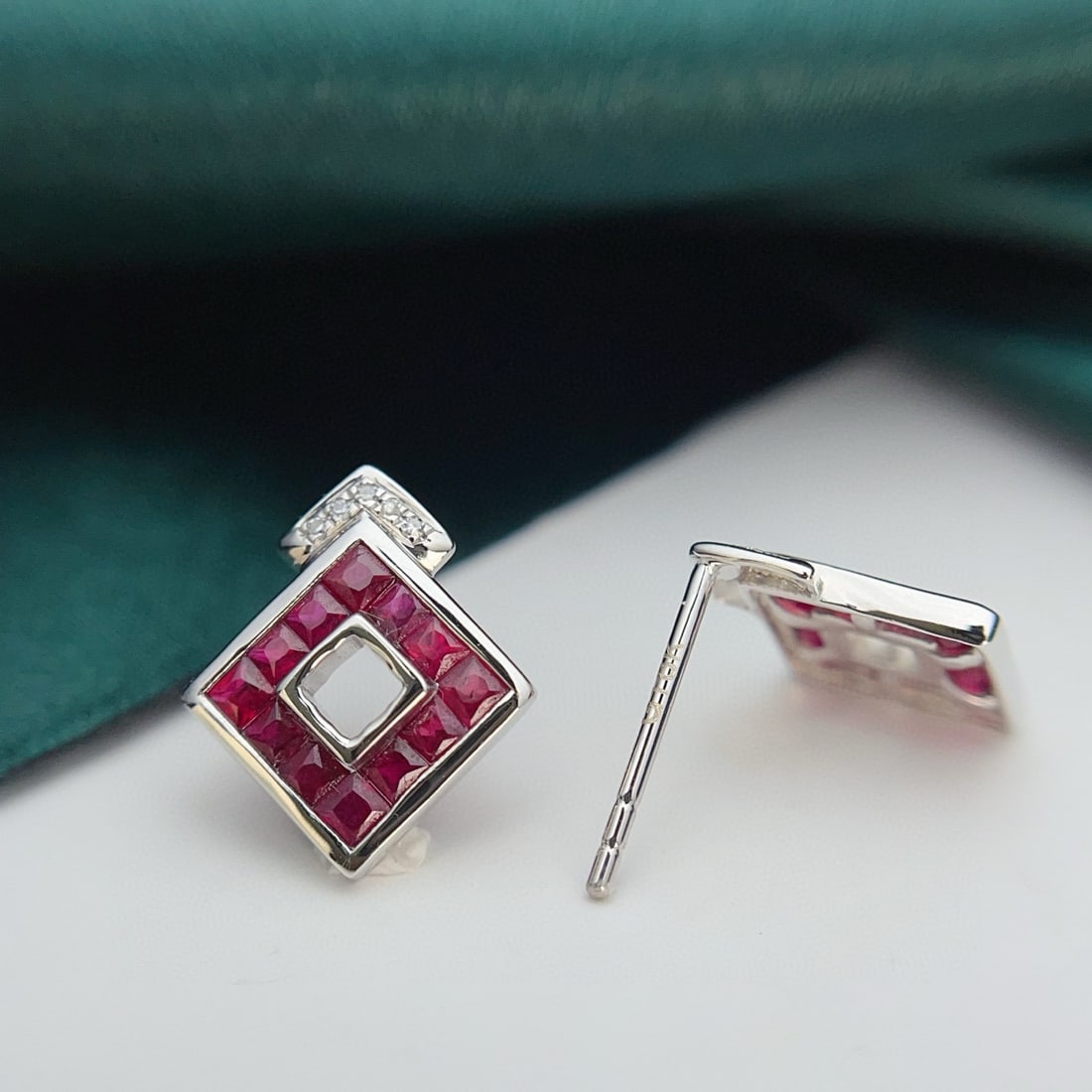 14k Gold 1.00 Ct Natural Ruby & Diamond Earrings - 5
