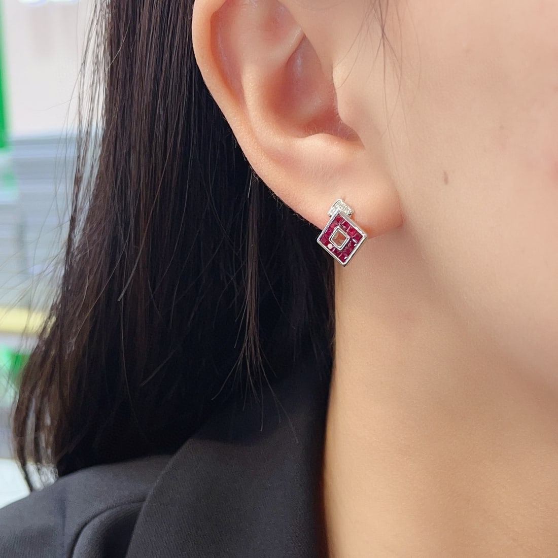14k Gold 1.00 Ct Natural Ruby & Diamond Earrings - 6