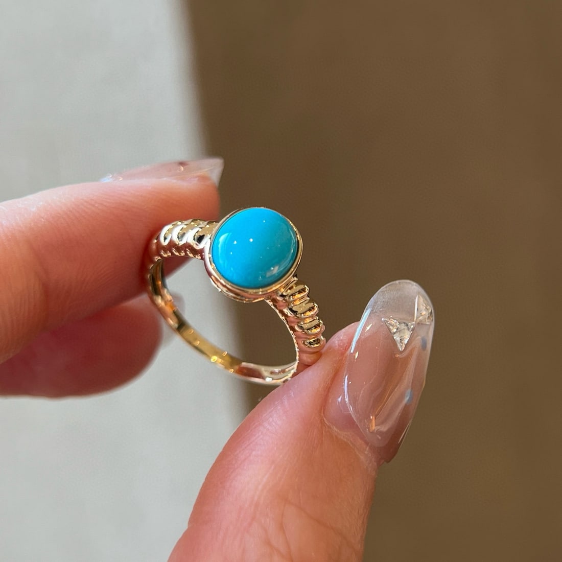 14k Gold 1.62 Ct Natural Turquoise Ring - 2