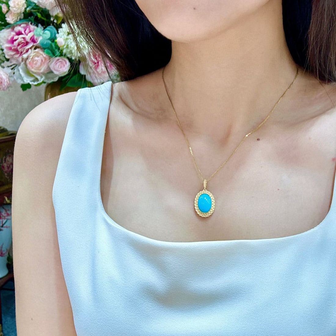 14k Gold 5.51 Ct Natural Turquoise Pendant( Without Chain ) - 4