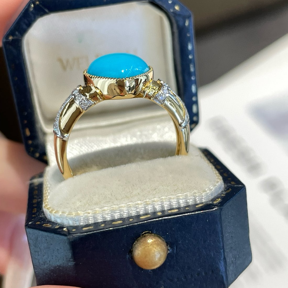 14k Gold 2.5 Ct Natural Turquoise & Diamond Ring - 3