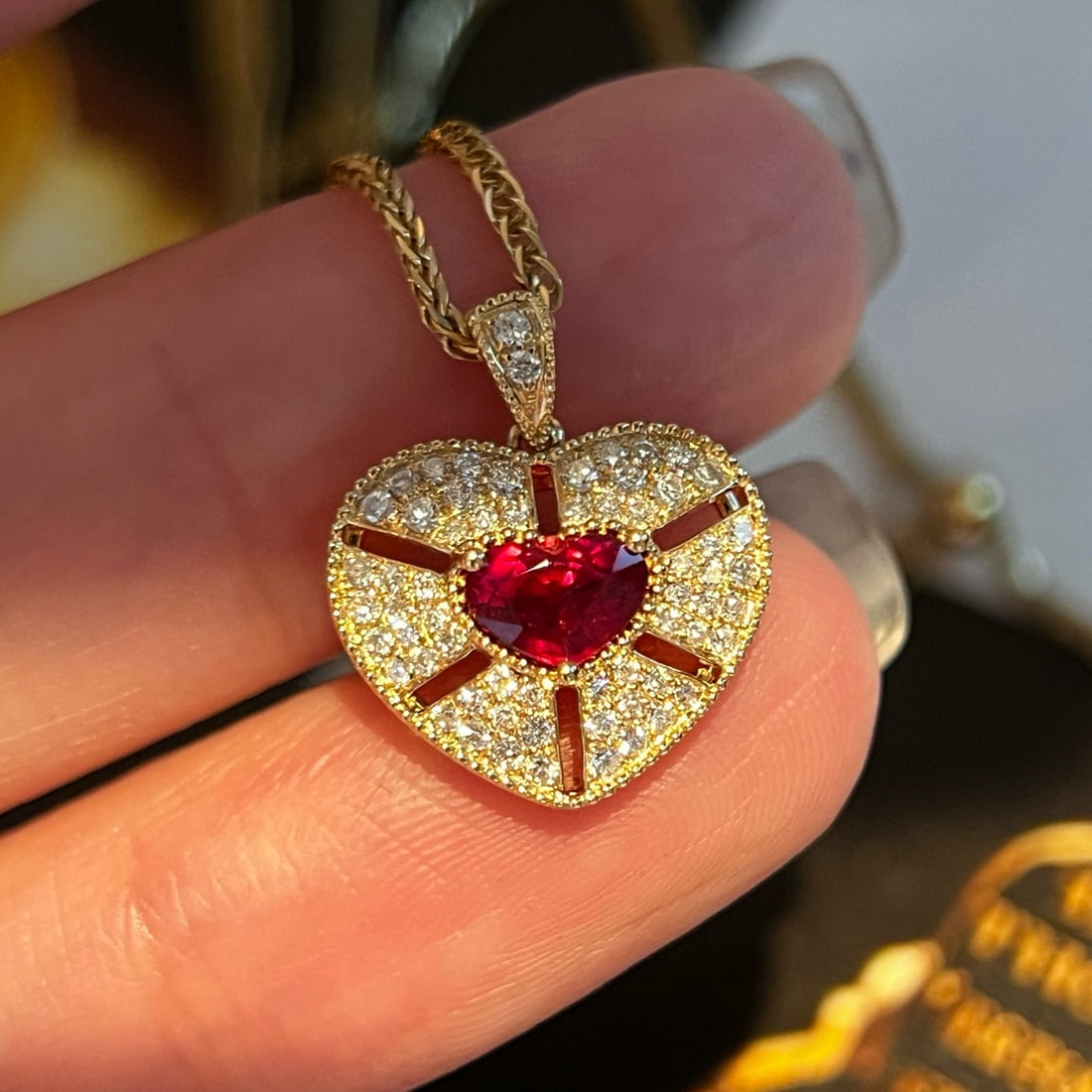 14k Gold 0.78 Ctw Natural Ruby & Lab Grown Diamond Pendant( Without Chain ): Ref:231078369 // gold content:14k gold // main gemstone:ruby // shape:heart // carat weight:0. 52ct // color:red // treatment:natural // // adjacent gemstone 2 : lab grown diamond // shape:round //