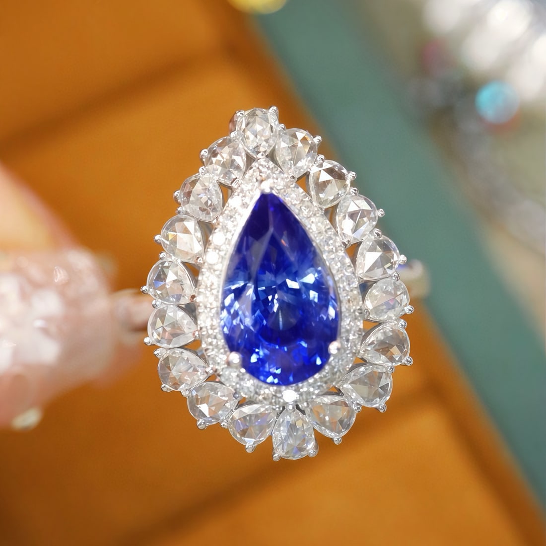 14k Gold 2.95 Ctw Natural Sapphire & Diamond Ring/pendant( Without Chain ): Ref:231078388 // gold content:14k gold // ring size:7. 25us // // main gemstone:sapphire // shape:pear // carat weight:2. 10ct // color:cornflower blue // treatment:natural // // adjacent gemstone 2 :