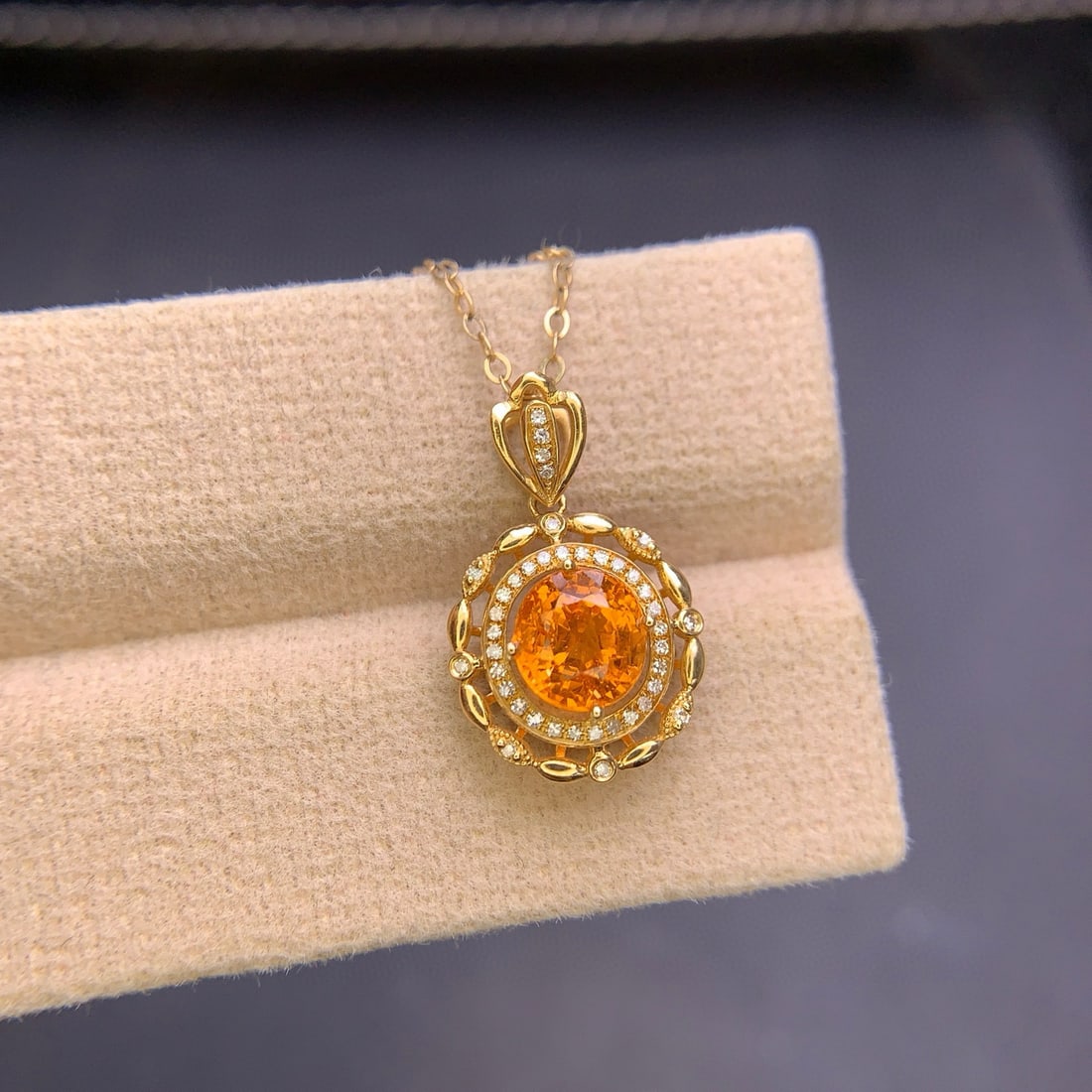 14k Gold 1.9 Ct Natural Spessartine & Diamond Pendant( Without Chain ) - 3
