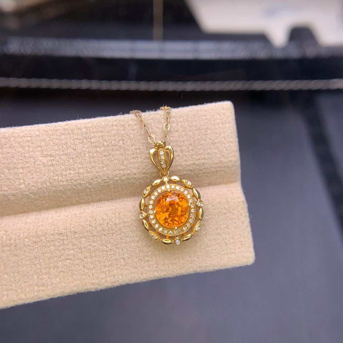 14k Gold 1.9 Ct Natural Spessartine & Diamond Pendant( Without Chain ) - 5