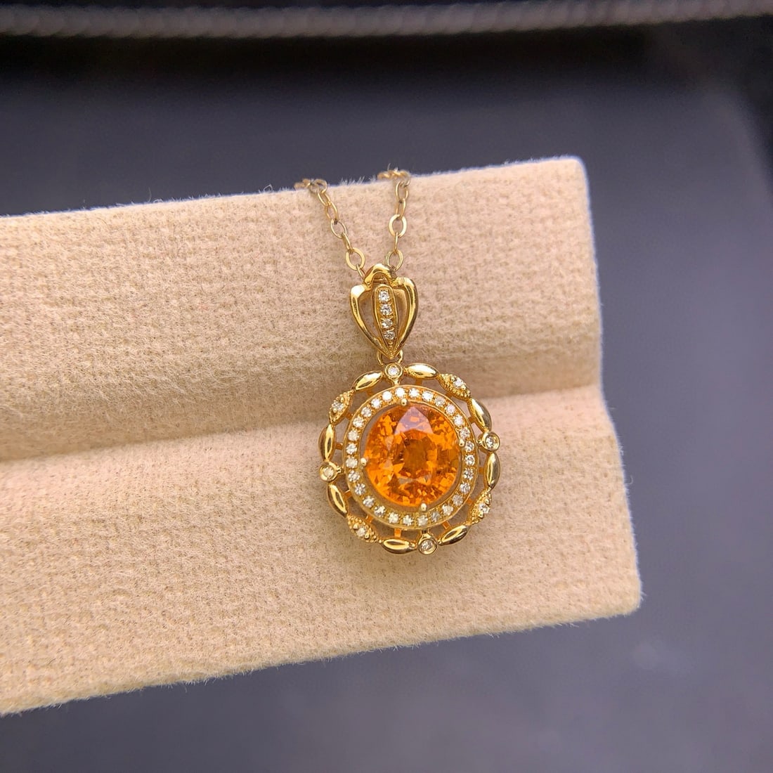 14k Gold 1.9 Ct Natural Spessartine & Diamond Pendant( Without Chain ) - 6