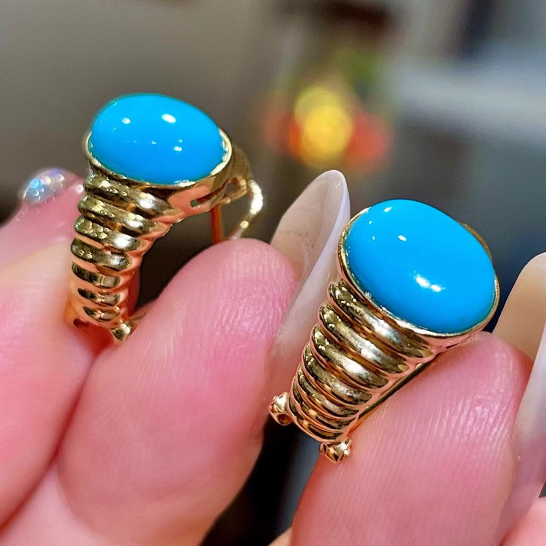 14k Gold 3.59 Ct Natural Turquoise Ring - 4