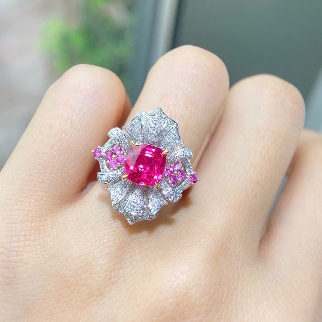 14k Gold 3.63 Ctw Vivid Pink Natural Spinel & Diamond Ring/pendant( Without Chain ) - 5