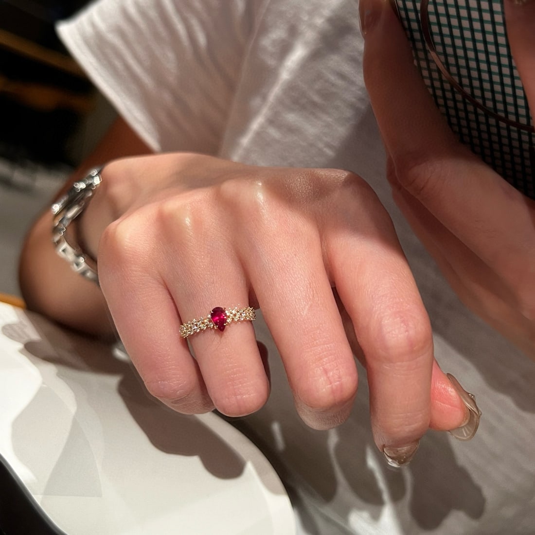14k Gold 0.64 Ctw Natural Ruby & Lab Grown Diamond Ring - 4