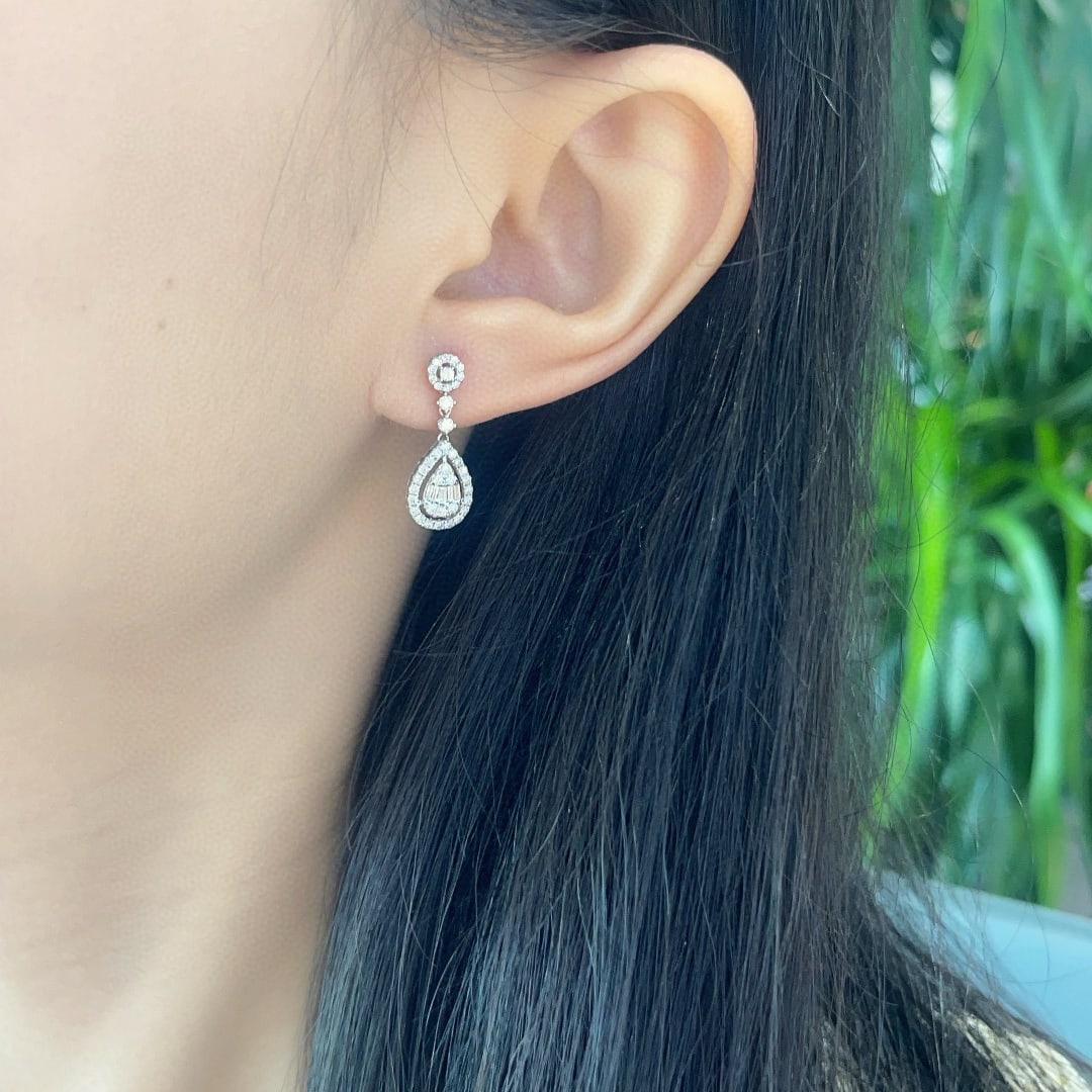 14k Gold 0.80 Ct Natural H Diamond Earrings - 6